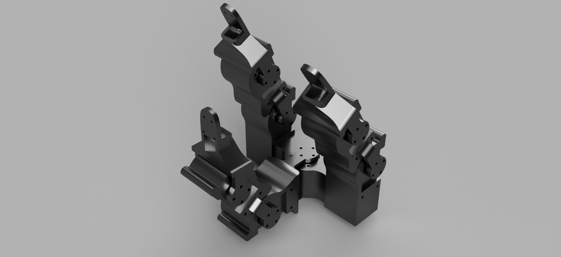 CAD rendering of a complex three-finger articulated gripper concept