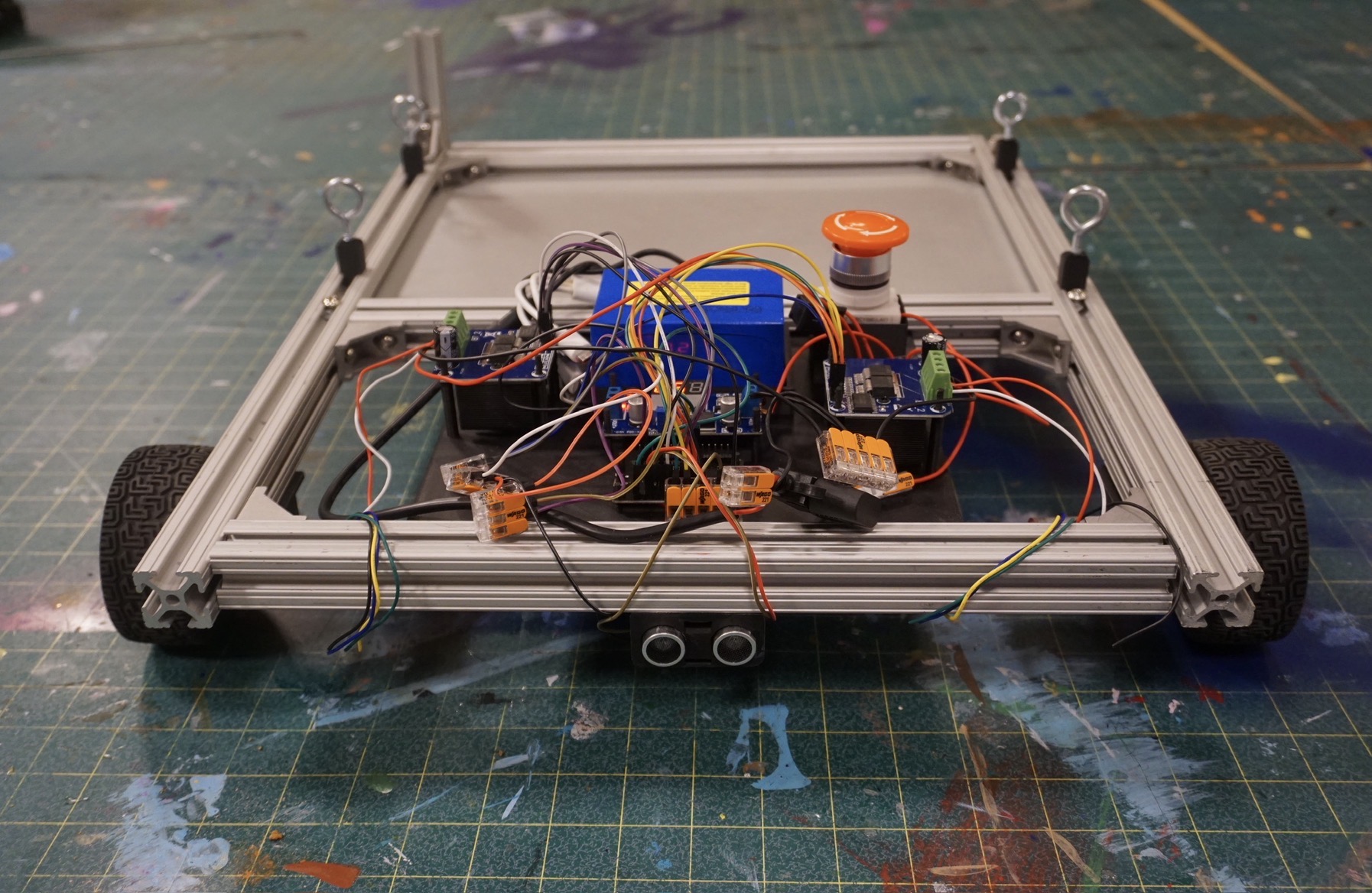 MVP wheeled robot prototype on a workshop table