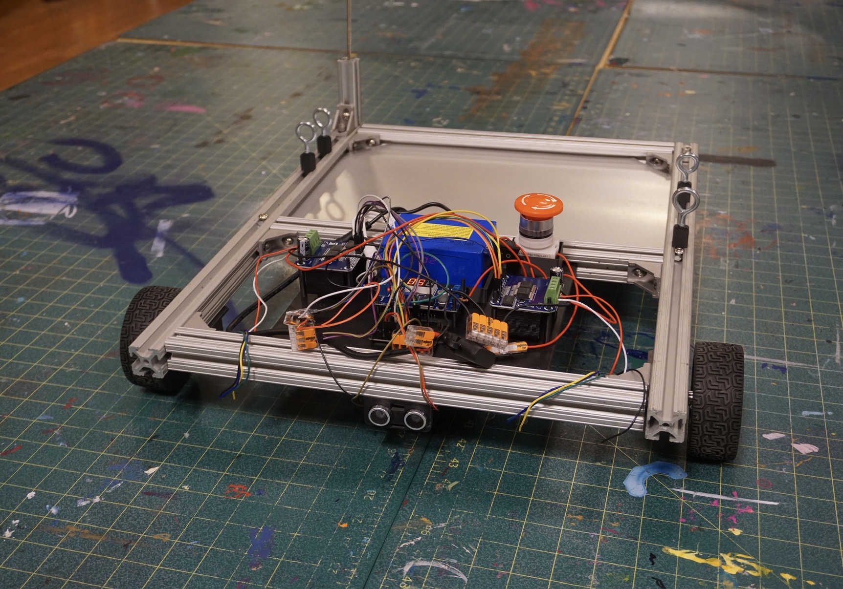 MVP wheeled robot prototype on a workshop table